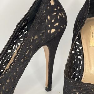 Valentino Black Suede Laser Cut Pumps